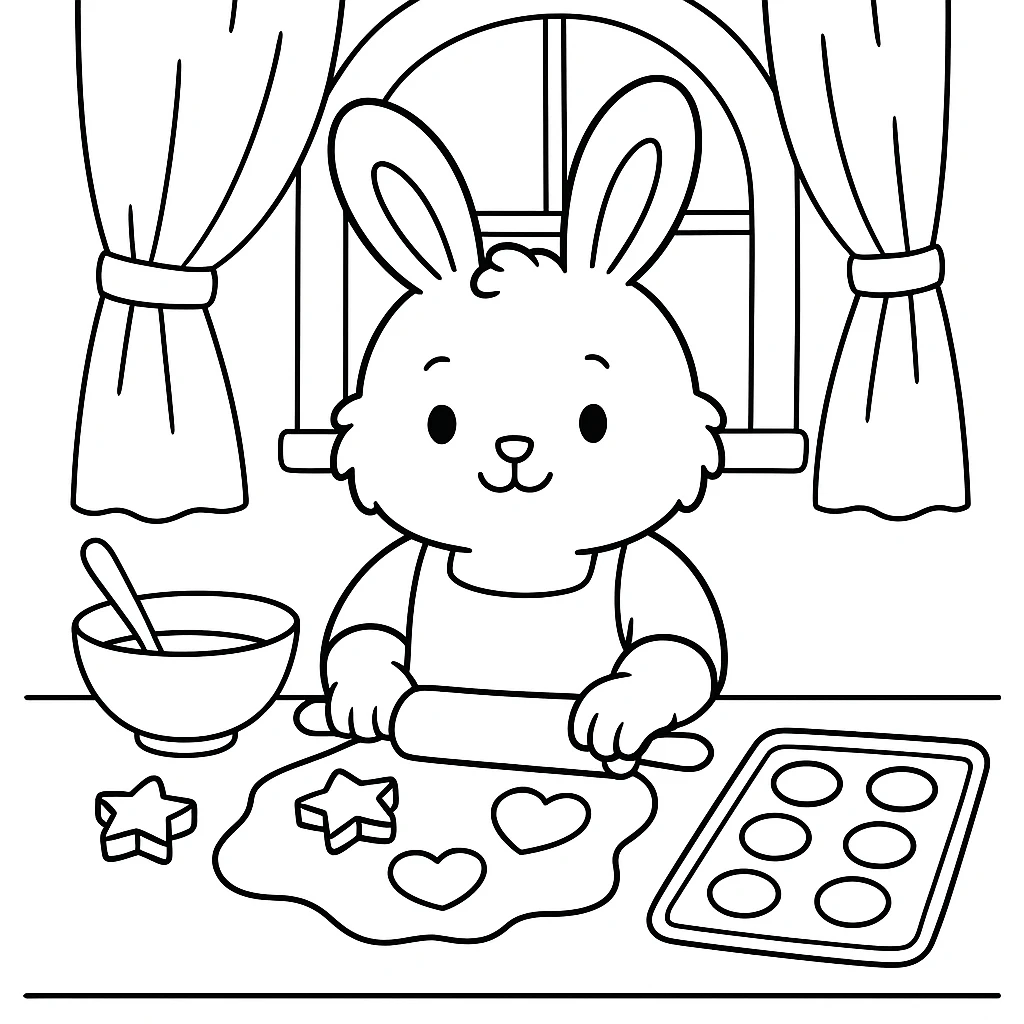 Bunny baking coloring page