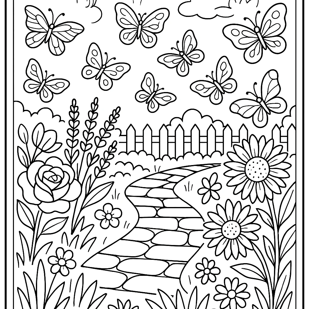 Butterfly garden coloring page