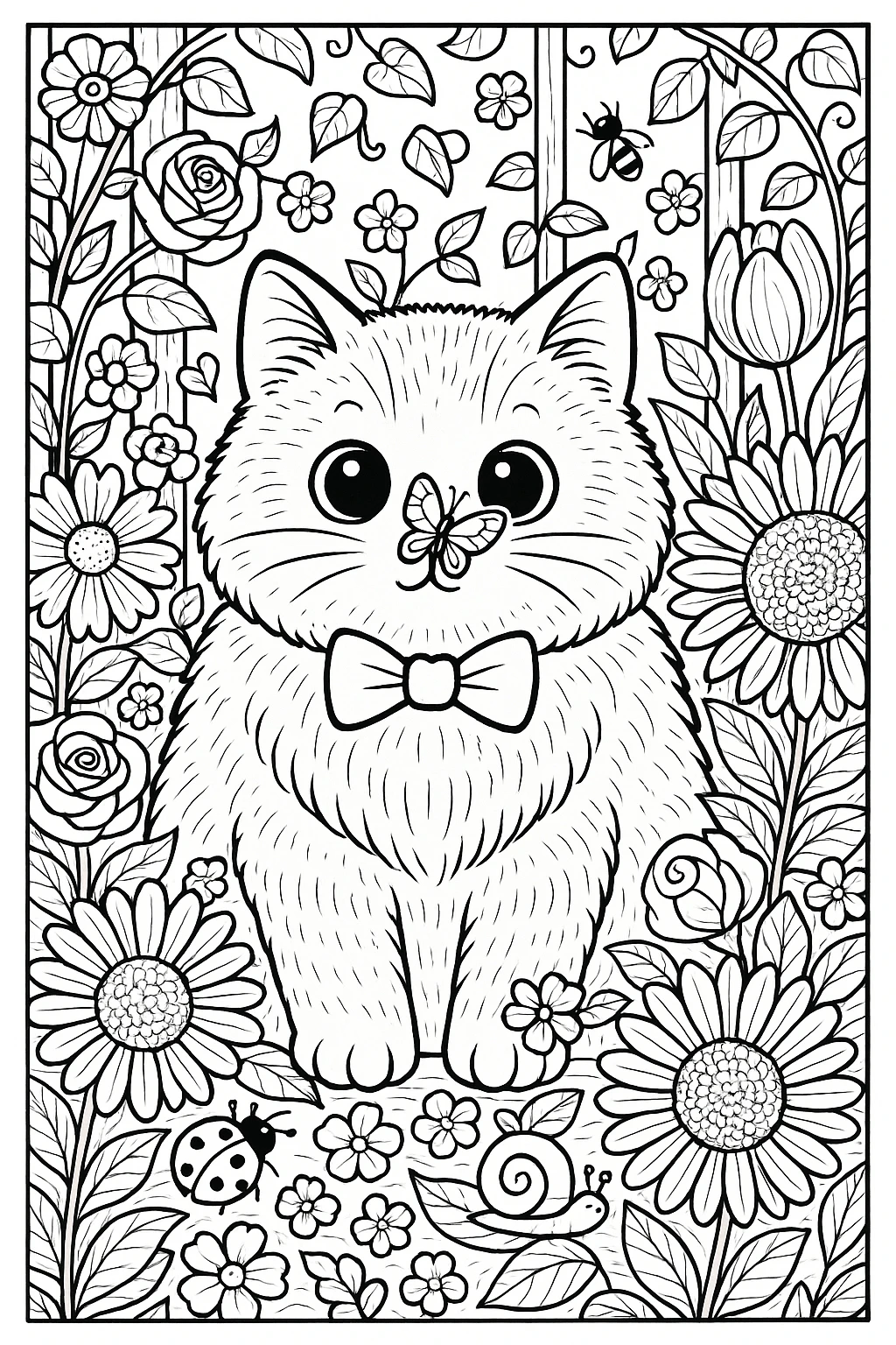 Cat in the garden coloring page