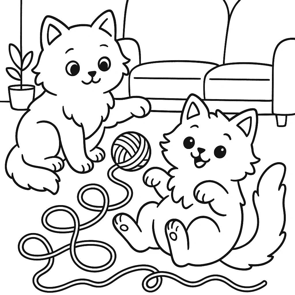 Cats with yarn coloring page