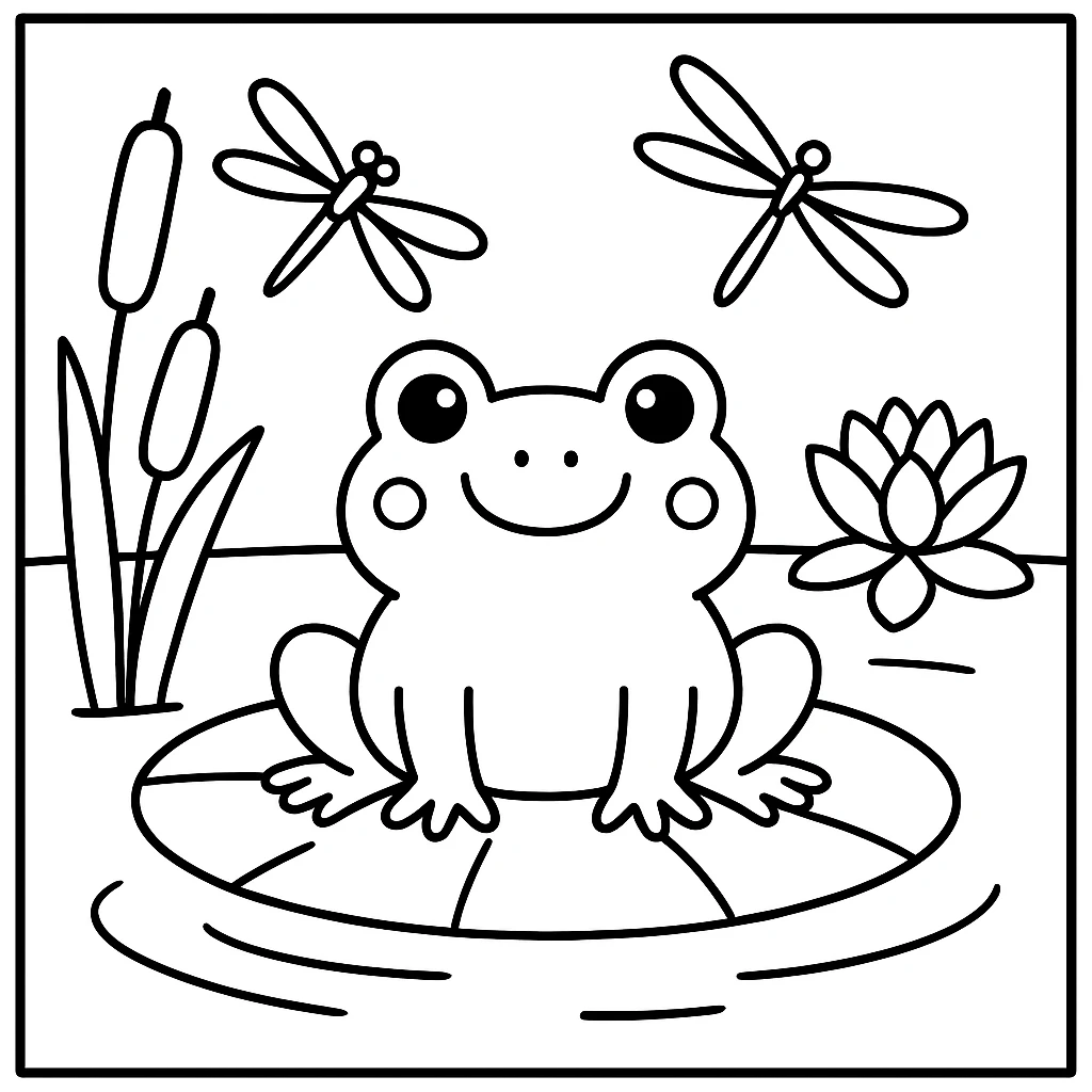 Frog on a lilypad coloring page