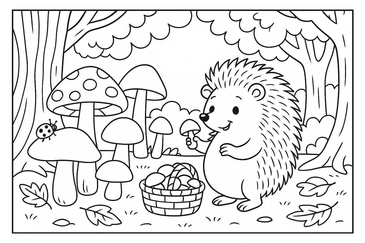 Hedgehog with mushrooms coloring page