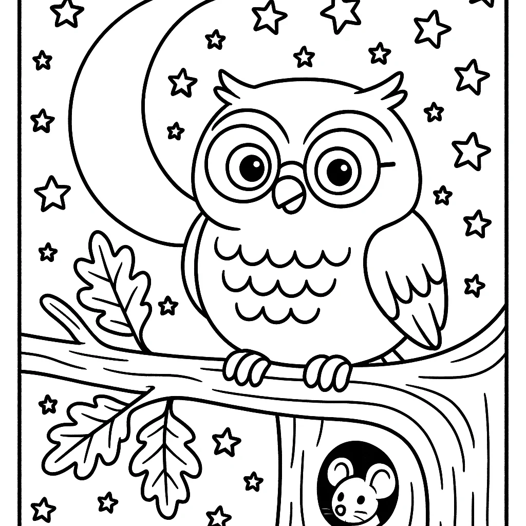 Owl on a branch coloring page