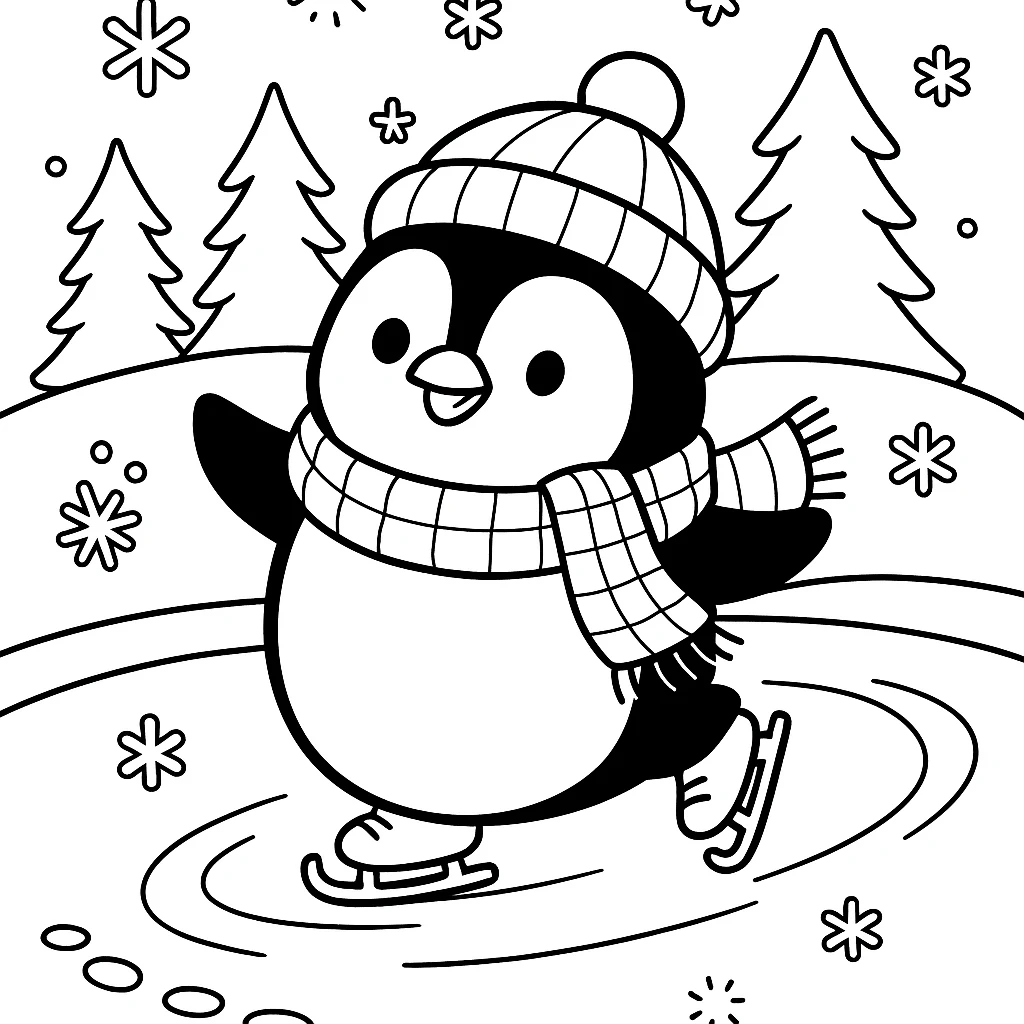 Penguin skating coloring page