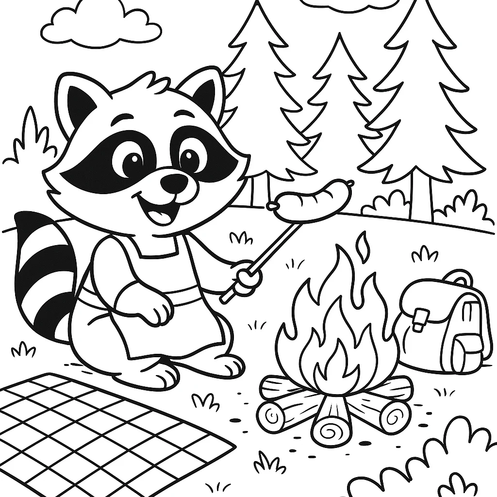 Raccoon Cooks at Camp