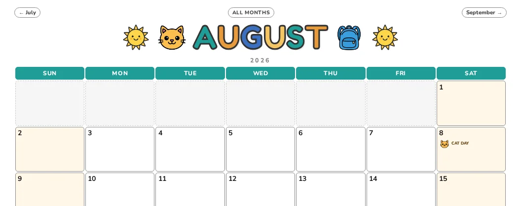 August calendar page