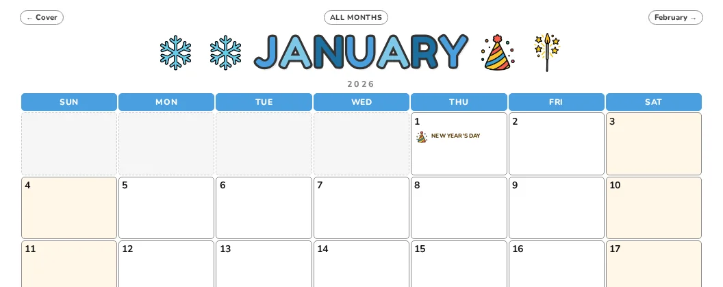 January calendar page