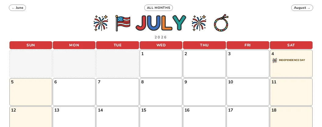 July calendar page