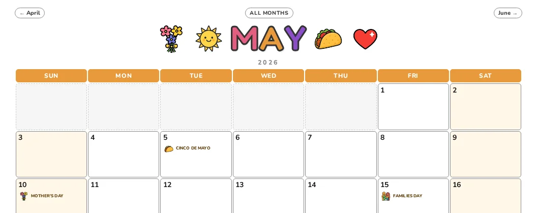 May calendar page