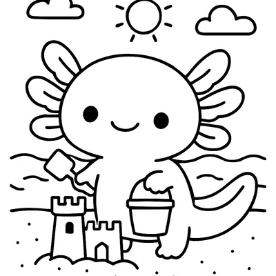 Axolotl at the Beach coloring page