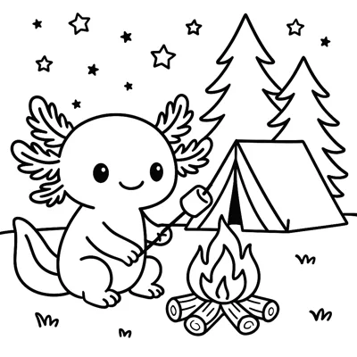 Axolotl campfire coloring page