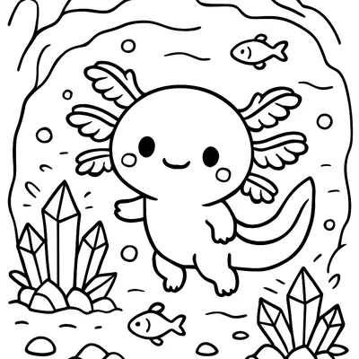 Axolotl Exploring a Cave coloring page