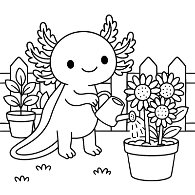 Axolotl in the Garden coloring page