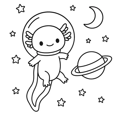 Axolotl in Space coloring page