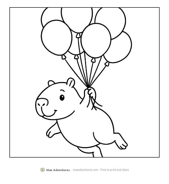 Capybara with Balloons coloring page