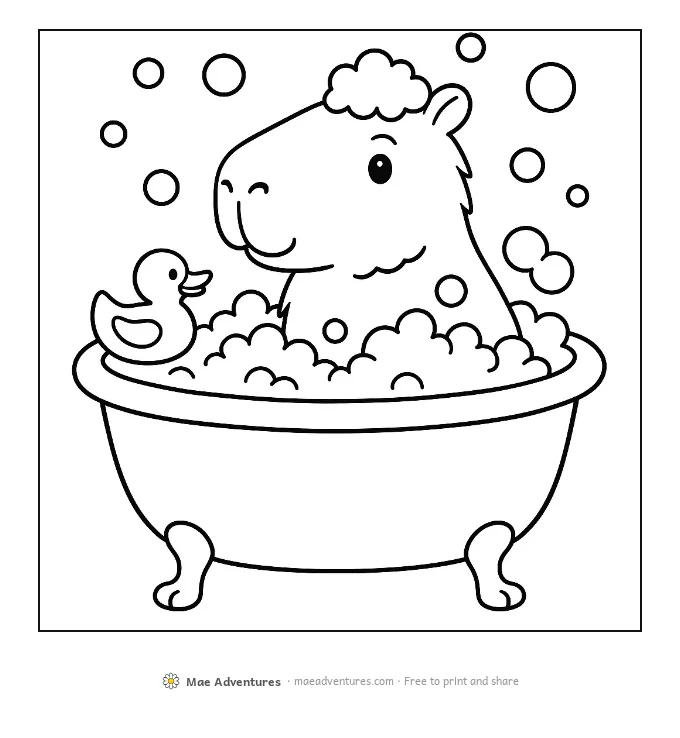 Capybara Bubble Bath coloring page