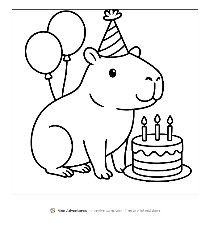 Capybara Birthday coloring page