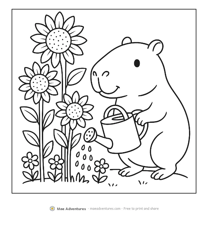 Capybara in the Garden coloring page