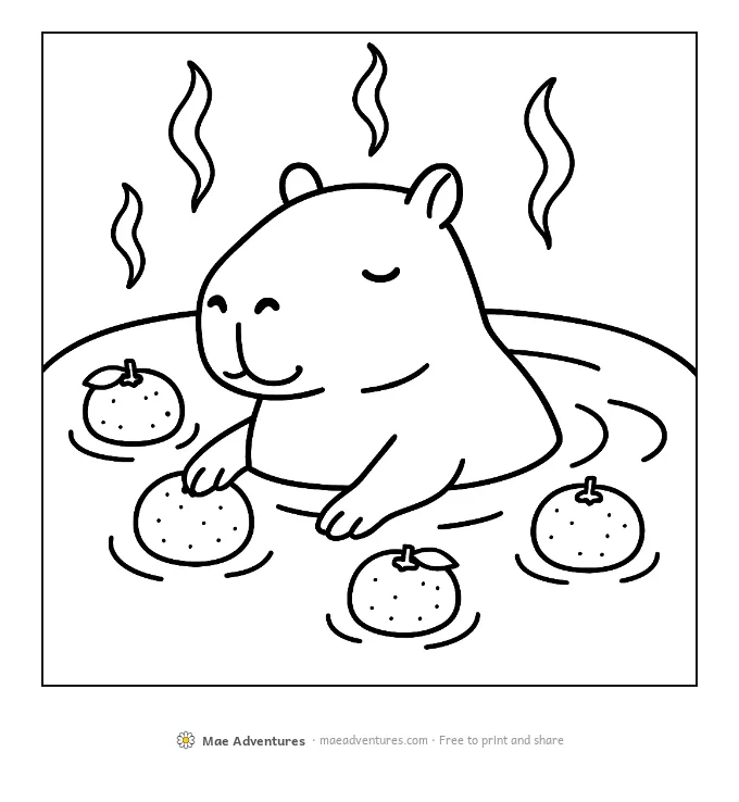 Capybara in a Hot Spring coloring page