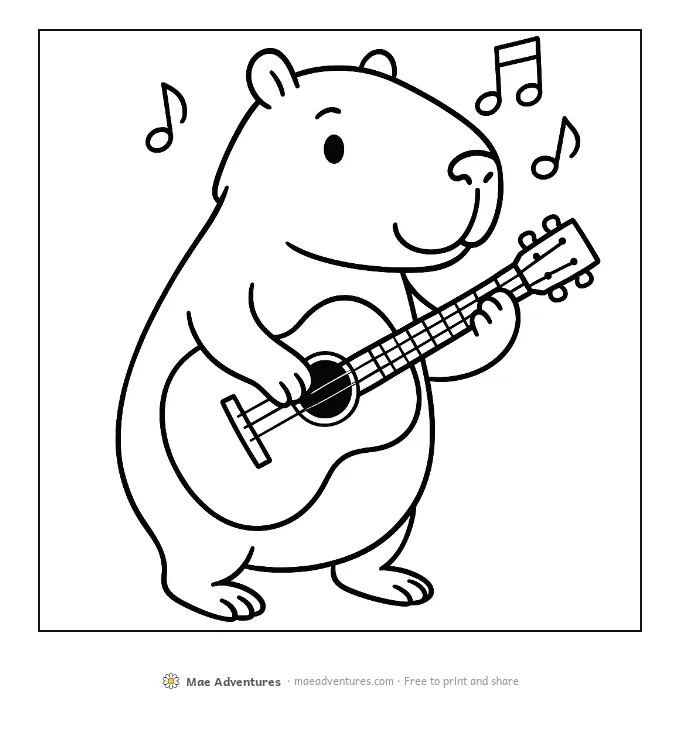 Capybara Plays Music coloring page