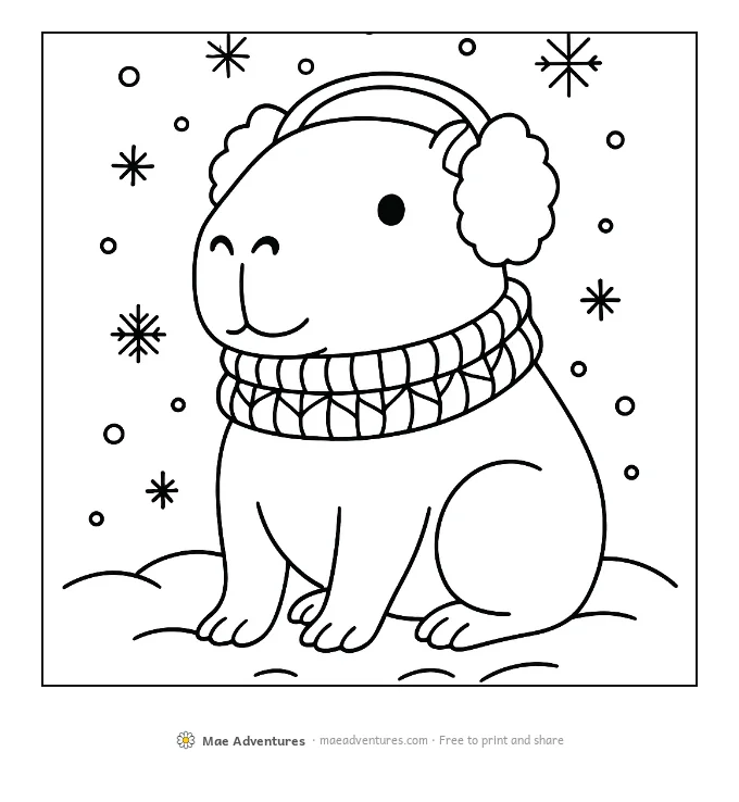 Capybara in Winter coloring page