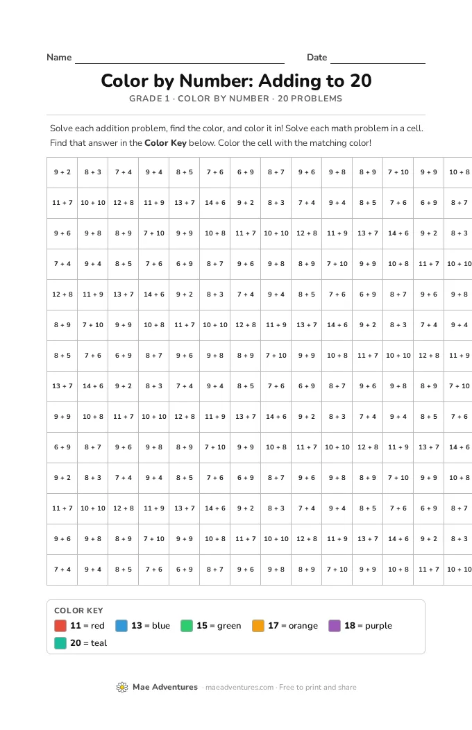 Color by Number: Adding to 20 thumbnail