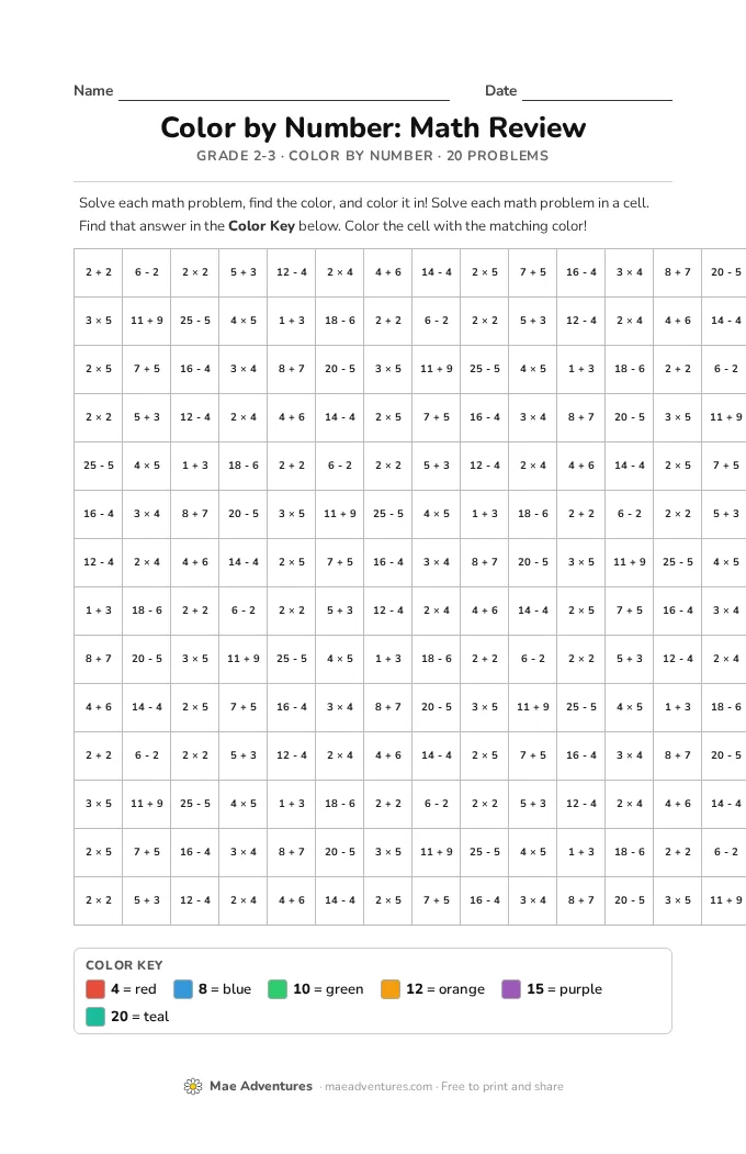 Color by Number: Math Review thumbnail