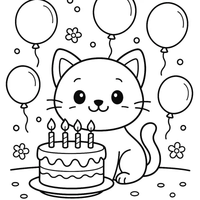 Cat's Birthday Cake coloring page