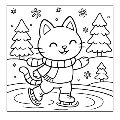 Cat Ice Skating coloring page