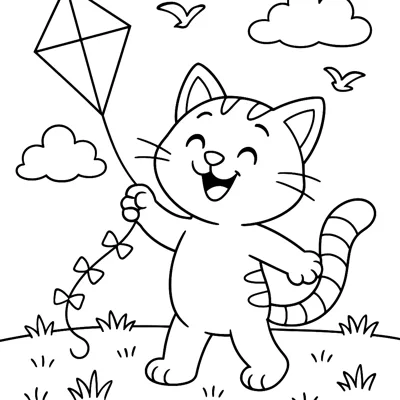 Cat Flying a Kite coloring page