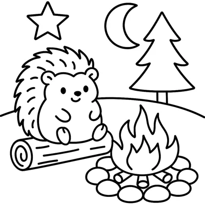 Hedgehog campfire coloring page