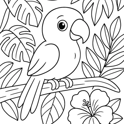 Parrot in the jungle coloring page