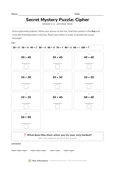 Math cipher adding tens