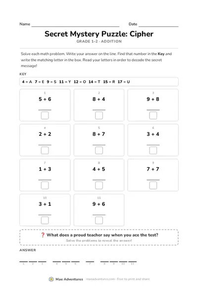 Math cipher addition