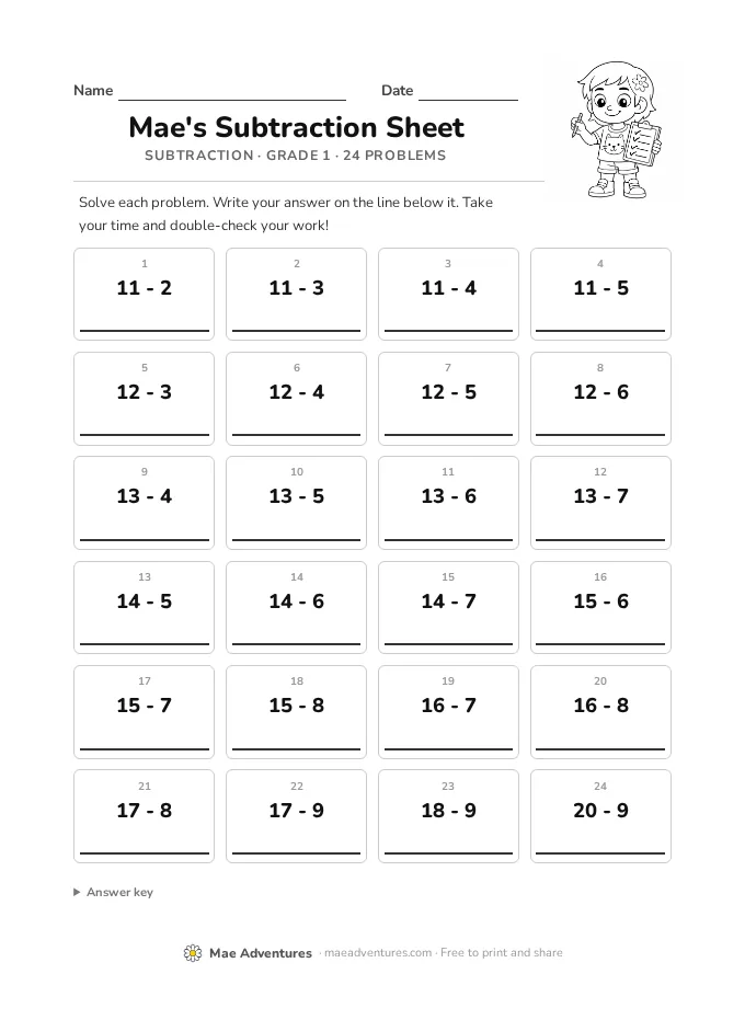 Mae's Subtraction Sheet thumbnail