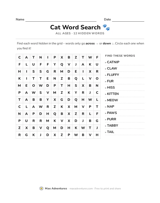 Cat word search