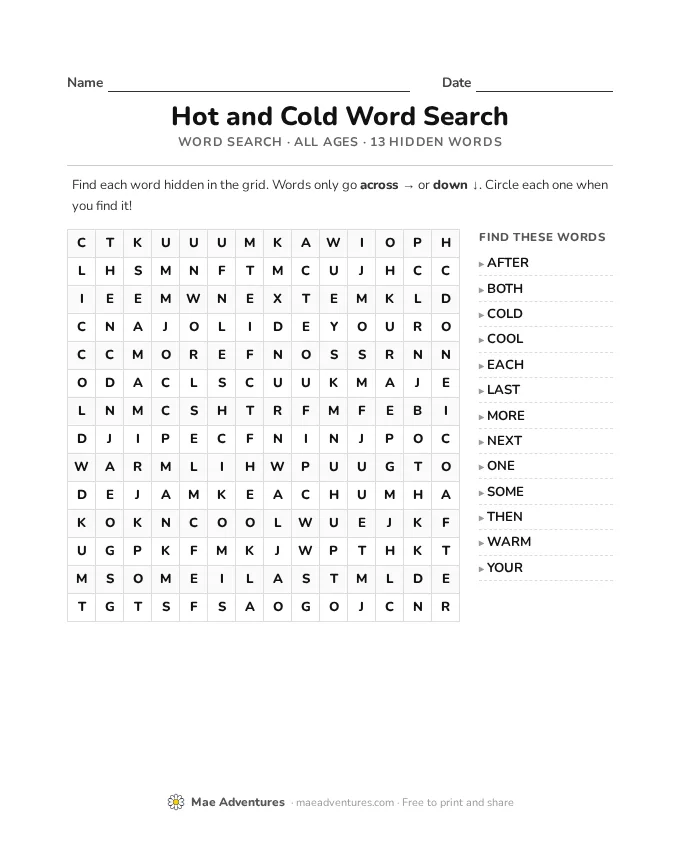 Word Search Week 15 word search