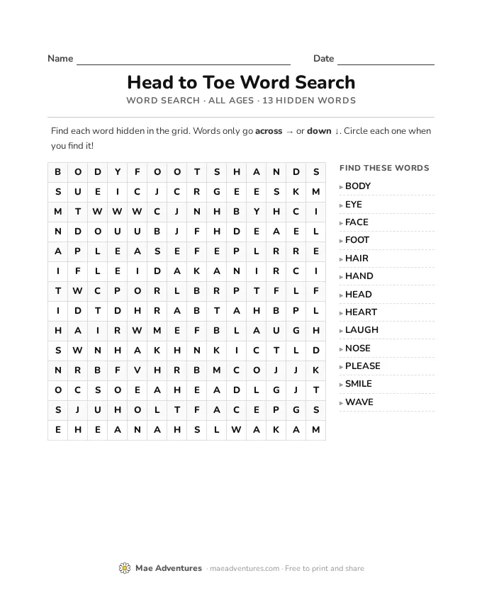 Word Search Week 18 word search