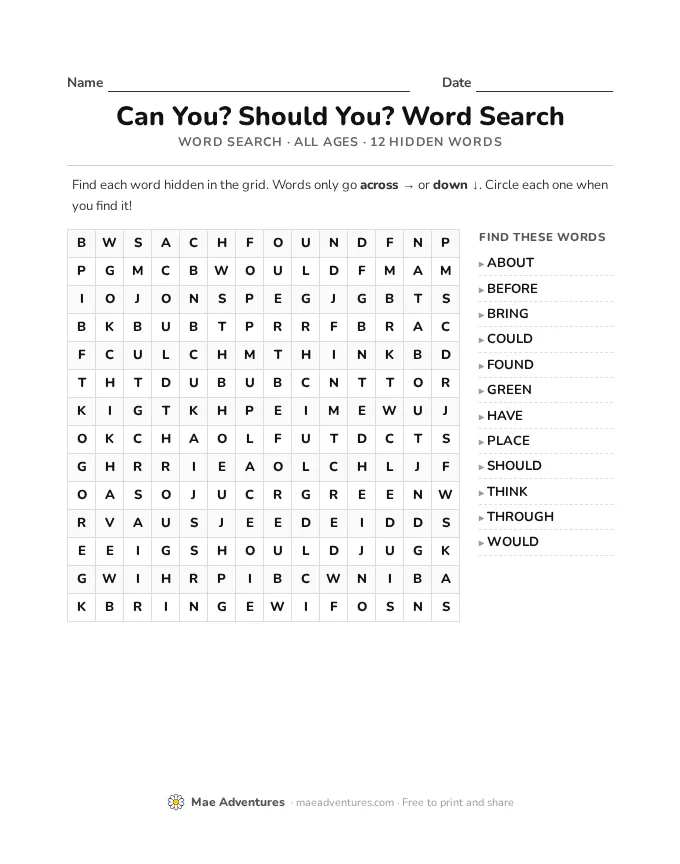 Word Search Week 2 word search