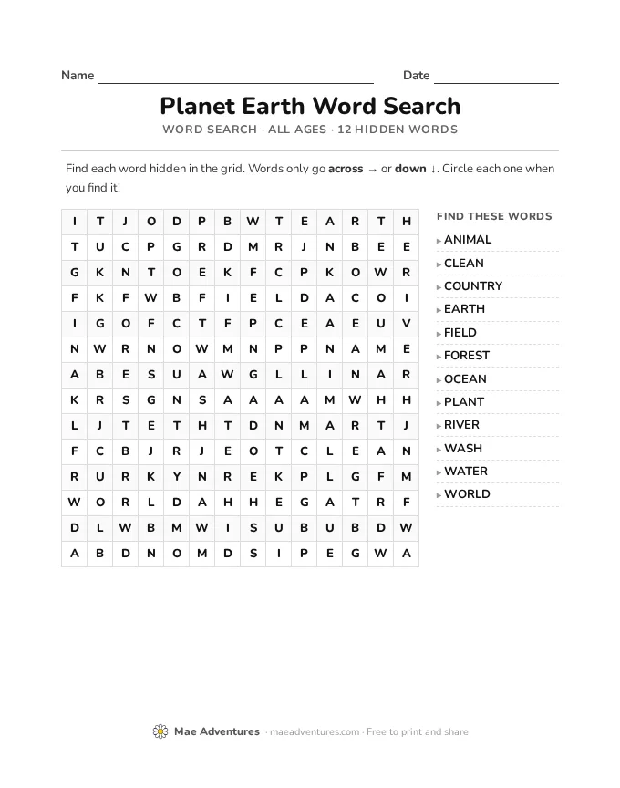 Word Search Week 22 word search