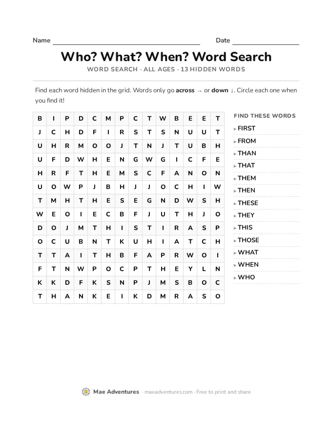 Word Search Week 5 word search