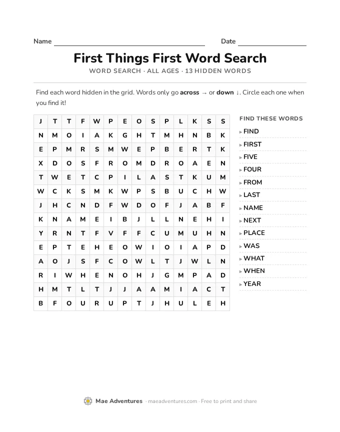 Word Search Week 6 word search