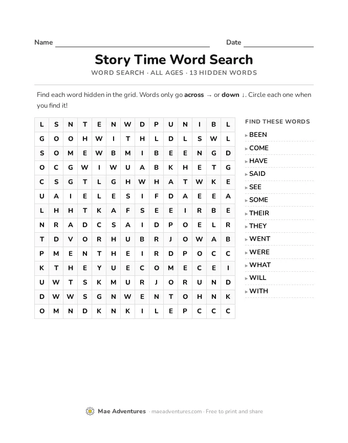 Word Search Week 7 word search